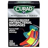 Curad Performance Series Fingertip and Knuckle Antibacterial Bandages, Extreme Hold Adhesive Technology, Fabric Bandages, 20 Count
