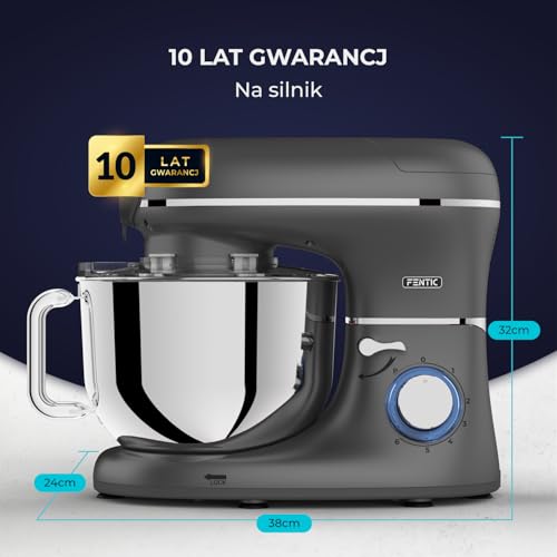 Fentic Robot kuchenny 2000 W, robot kuchenny, procesor żywności, miska do mieszania 6,2 l, w zestawie maszynka do mielenia mięsa, blender i dodatkowe akcesoria (Antracytowy)