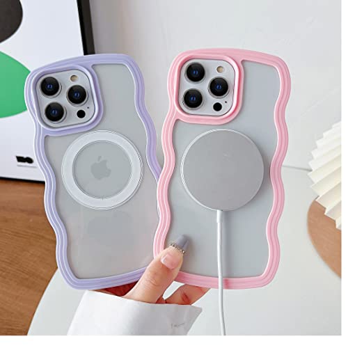Skyseaco For Iphone 14 Pro Max Case Compatible With Magsafe, Cute Curly Wave Frame Shape Shockproof Soft Magnetic Case For Women Girls Phone Cover (Pink) #TOP4