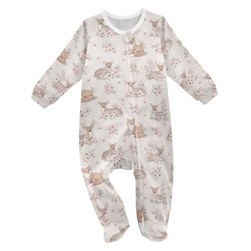 Emelivor Spring Deer Beige Baby Newborn One-Piece Pajamas Cotton Sleepwear Outfits for Boys Girls Kids