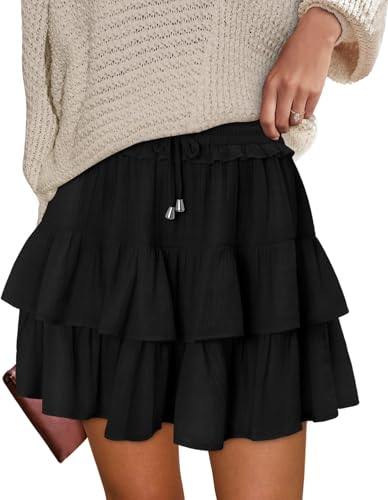 onlypuff Flowy Shorts for Women Ruffle Skorts Tiered Teen Girls Country Concert Outfits Golf Tennis Skort Under Sweater Skirt
