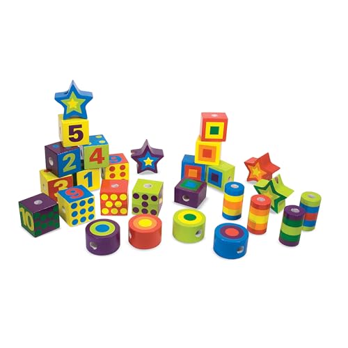 Melissa & Doug Deluxe Wooden Lacing Beads - Educational Activity With 27 Beads and 2 Laces For Toddlers, Fine Motor Skills Lacing Toys For Toddlers And Kids Ages 3+