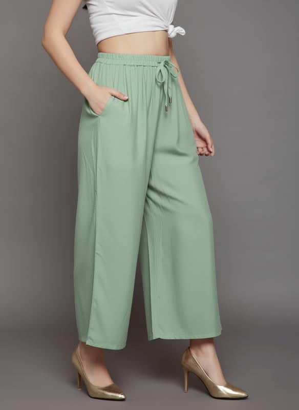 Image of Super Soft Viscose Rayon Flared Palazzo Pants for Women Stylish Wide Leg Straight Relaxed Fit Casual Ethnic Office Wear