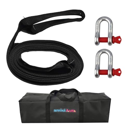 Image of amiciAuto Heavy-Duty 3 Ton Tow Strap - 4m Length, High-Strength Nylon Recovery Strap with Reinforced Loops, Ideal for Vehicle Towing and Off-Road Recovery