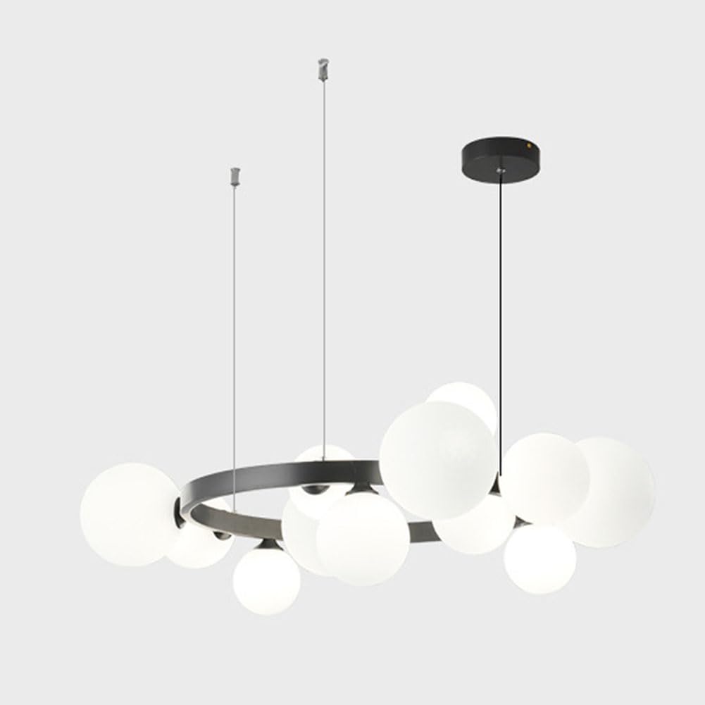KXEcoLife G9 light luxury simple bubble orb chandelier, modern magic bean molecular glass for living room dining room,Black,12 heads