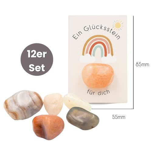 Milaboo 12er Set Glückssteine mit Karte – Einzeln verpackte Natursteine als dekorative Geschenkidee – Glücksbringer & Mitbringsel für besondere Anlässe