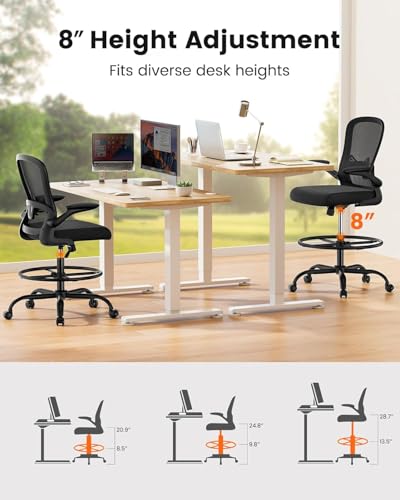 Image of ErGear Drafting Chair, Standing Desk Chair with Flip-Up Armrests, High Desk Chair Adjustable Height, Ergonomic Tall Office Chair with Lumbar Support and Adjustable Footrest Ring,6 Pack