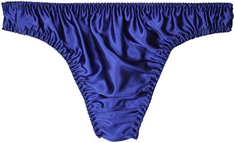 Farlenoyar Mens 100% Silk Sexy Breathable Briefs Soft Underwear Thong Panties Stretch Waistband (S(Tag L), Royal Blue)