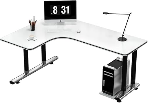 L-Shaped Gaming Desk White Simple Modern Corner Desk L Shape Student Writing Table Home Bedroom Computer Easy to Install 120x80x75cm,White + Left Corner