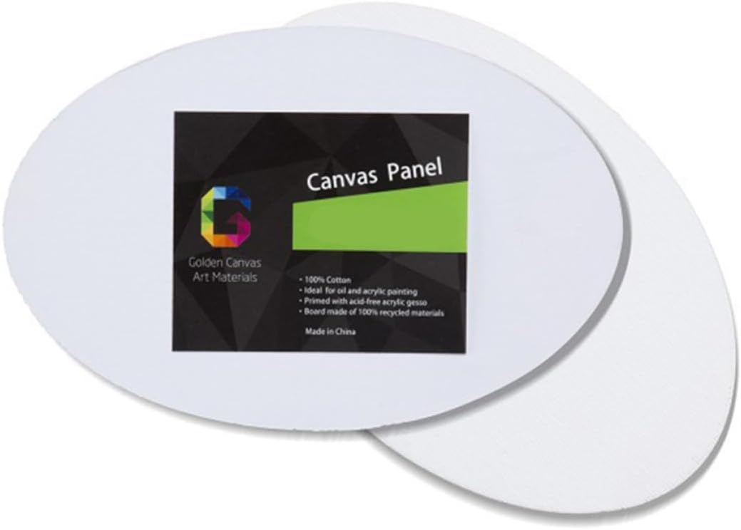 5 Pcs Oval Art Panels Cotton Canvas Boards for Painting Suitable for Oils Acrylics and Tempera Stable and Easy to Carry for Indoor and Outdoor Use by Students and Hobbyists