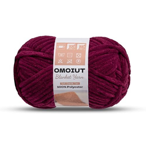 Image of OMoiout Chunky Chenille Yarn for Crocheting, Soft Baby Blanket Yarn, #7 Super Bulky, Chunky Knit Blanket Crochet Yarn, 7 oz /109.4 yds Fluffy Velvet Amigurumi Yarn(Burgundy)