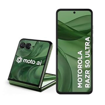 Smartphone Motorola Razr 50 Ultra - 512GB 24GB (12GB RAM+12GB Ram Boost) Tela dobrável 6,9" pOLED e externa 4” Moto AI camera IPX8 Forest Green - Silicon Leather