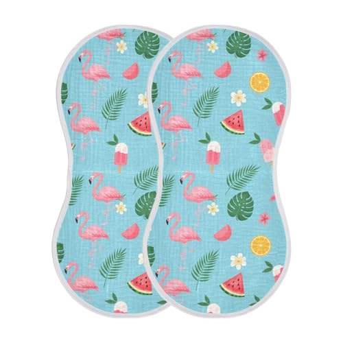 2 Pack Muslin Burp Cloths Flamingo Ice Cream Blue Cotton Baby Burp Cloths Ultra Soft Burping Cloth Absorbent Spit Up Rags for Newborn Baby Boys Girls, Large 22