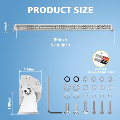 4WDKING 52 Inch LED Light bar, IP68&IP69K Waterproof Led Boat Light, White Dual Row Flood and Spot Combo Beam Off-Road Lights for Pickup 4x4 Truck ATV UTV Boat by 4WDKING - Image 6