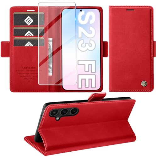 Étui Samsung S23 FE 5G Giyer rouge en similicuir avec protège-écran et porte-cartes