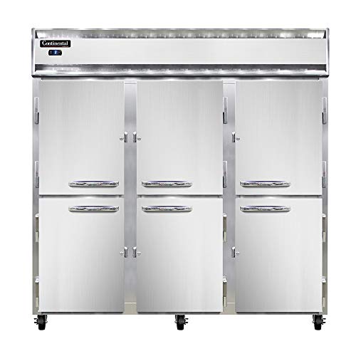 Continental Refrigerator 3F-SA-HD Three Section Reach In Freezer, Stainless Exterior & Half-Height Doors