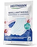 HEITMANN Brillantweiß Vorhänge & Gardinen 50 g | Waschmittel-Zusatz für strahlend weiße Gardinen & Textilien | Entfernt Nikotin, Grauschleier & Gerüche | Weiß-Booster für waschbare Stoffe
