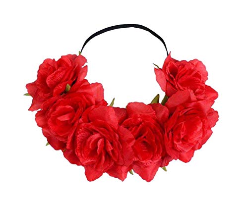 Kewl Fashion Women's Flower Headband for Independence Day Halloween Wreath Headdress (Red)