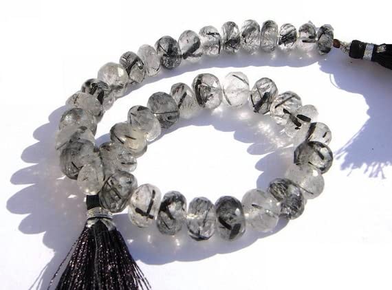 Quartz rutilé noir perles facettées pour offrir un bijou personnalisé