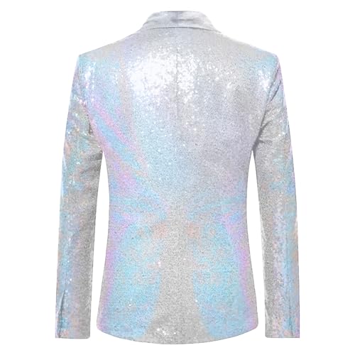 Sequin Blazer for Men Lapel Color Block Shiny Sparkly Dress Coat Trendy Slim Party Dinner Prom One Button Suit Jacket2