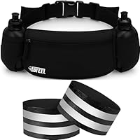 Laufgürtel, Hüfttasche, Sportgürtel mit weicher Flasche, wasserdicht, für Herren und Damen, für Smartphone, iPhone, Samsung Galaxy, bequem, Jogging, Fußball (All Black (2 Armbinden inklusive))