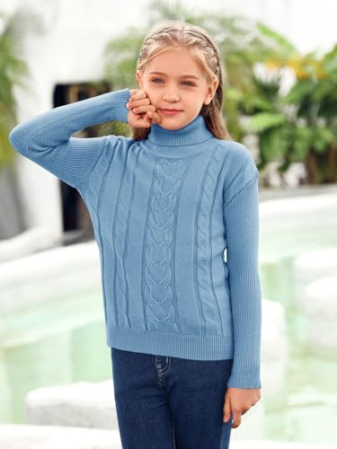 Girls Turtleneck Sweaters Pullover Kids Toddlers Cable Knit Long Sleeve Jumper Tops3