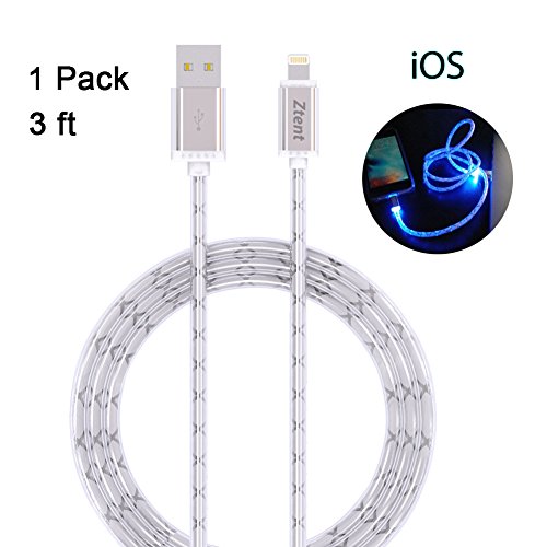 Ztent LED USB Lightning Charging Cable for Smartphones, 3-Feet/1 Meter (iOS 1 Pack)