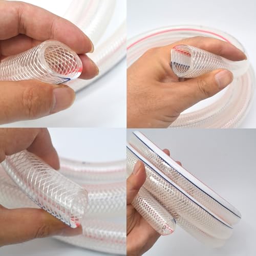 Braided Clear Tubing 1/2\" ID, 10ft, Flexible PVC Water Hose High Pressure Reinforced Vinyl Tube, Multipurpose for Pond Pump Hose Garden Irrigation and Fish Pond
