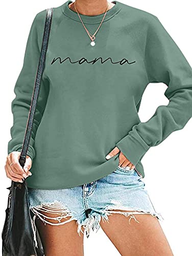 Image of Womens Crewneck Sweatshirt Mama Letter Print Long Sleeve Loose Fashion Pullover Top