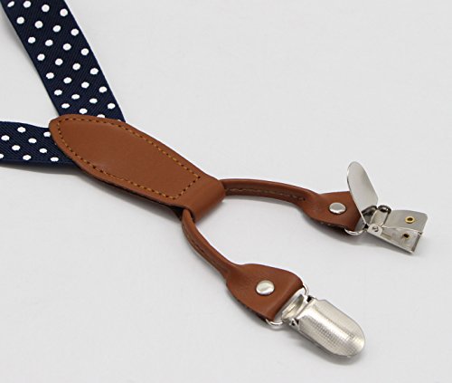 Jaifei Toddler Kids 4 Clips Adjustable Suspenders And Matching Bow Tie Set (Dots-Navy) #TOP2