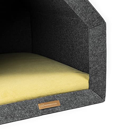 Rexproduct - PetHome Hundehütte mit Liegefläche und Dach I Biss- und Kratzfest I Gute Schalldämmung I Umweltfreundlich & Einfach zu Montieren I Größe S (60x42x43 cm) - Dunkelgrau und Gelb