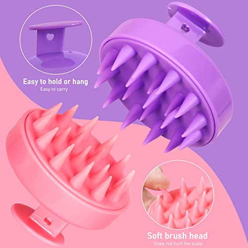 Silicone Scalp Massager Brush - Soft Ergonomic Hair Scalp Massager,Durable And Non-Slip Shampoo Brush Suitable For Massaging The Scalp,Deep Conditioning And Relieving Oily Scalp (Purple + Pink) #TOP4