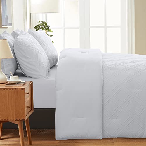 Bedhours Boho Comforter Set Queen,White Tufted Comforter Set,3 Pcs Shabby Chic Down Alternative Farmhouse Bedding Set Soft Lightweight Cooling Comforter For All Seasons #TOP6