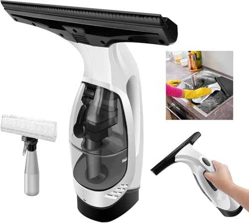 HSHa Aspirador de ventana, aspiradora 3 en 1, aspiradora recargable con 2.0 KPA, potente succión, rasqueta de 28 cm y botella pulverizadora, aspiradora, kit de limpieza de ventanas de hasta 30 minutos