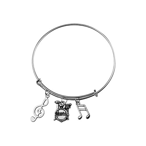 Art Attack Silvertone Treble Clef Drums Music Band Eighth Quarter Notes Charm Expandable Bracelet #TOP22