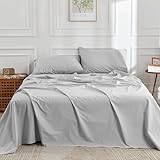 DOZ 100% Long Staple Cotton Sheet Sets, Classic Crisp Percale Weave, Breathable, Matte Finish, Hotel Style, Durable, 4pc – 2 Pillowcases 1 Fitted 1 Flat (Dove, King)