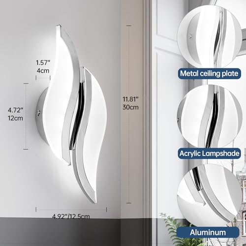 Image of CANEOE Modern LED Wall Sconce 6000K Chrome Indoor Wall Light Fixtures Acrylic Wall Sconce Lighting for Living Room Bedroom Bedside Bathroom Hallway Stairway Wall Lamp (Chrome, 1 Pack, 6000K)