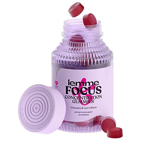 Lemme Focus Concentration & Brain Health Gummies with Cognizin Citicoline, Lion's Mane Mushroom, Vitamin B12 - Vegan, Gluten Free, Caffeine Free, Strawberry (50 Count) Cover