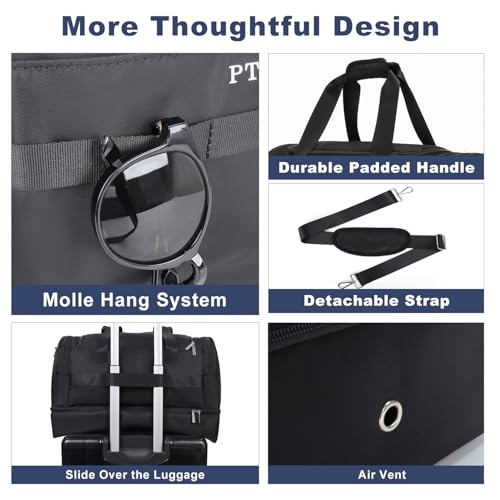 Large 42L Carry On Duffle Bag for Travel & Gym - TSA Approved Airplane Personal Item with Shoe Compartment & Wet Pocket, Water-Resistant Weekender Overnight Bag for Men Women (Black) 5