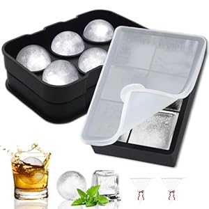 2 Pezzi Ghiaccio Stampo 6 Scomparti 5CM, Cubetti Ghiaccio Silicone Grande con Coperchio, Quadrato e Sferico Stampi per Ghiaccio, Senza BPA, per Whisky Cocktail Succo e Alimenti per Bambini