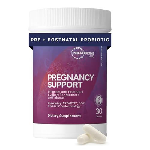 Image of Microbiome Labs Pregnancy Support - Prenatal & Postpartum Probiotics for Women - Probiotic Supplements to Support Gut Health & A Balanced Vaginal Microbiome Through Breastfeeding (30 Capsules)