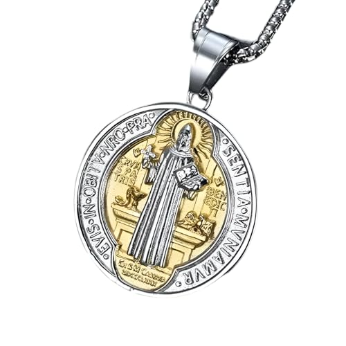 Collar Benedicto para mujeres y hombres, 925 Plata de Ley Religiosa Medalla San Benito Colgante, Medallas, Medalla De Benito, Medalla, Santo