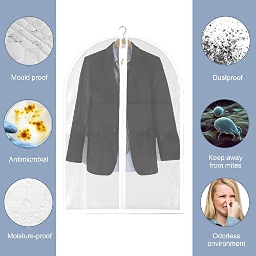 Newthinking PEVA Clothes Covers Protector Bags for Medium Clothes 60x100cm, 6 Pack Waterproof Dustproof Clothes Protectors for Wardrobes, Hanging Garment Bag for Suits Jackets