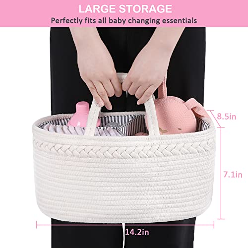 ABenkle Baby Diaper Caddy, Nursery Storage Bin and Car Organizer for Diapers Wipes, Cotton Rope Basket Changing Table Caddy - Thumbnail 3