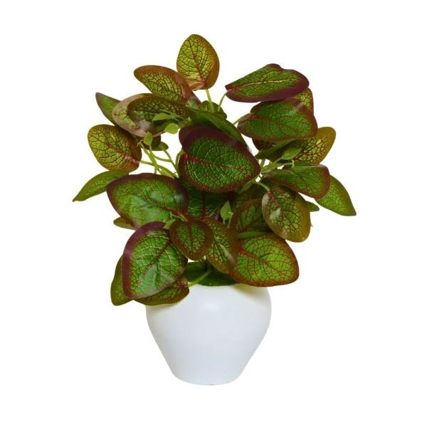 Image of fancymart Artificial Plant Leaves in Apple Pot (30 cm Height) | Small Potted Plant for Office Desk | Home Decor for Living Room | Cafe & Restaurant Table Decoration