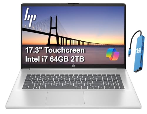 Image of HP 17 Laptop, 17.3 inch HD+ Touchscreen, Intel Core i7-150U, 64GB RAM, 2TB SSD