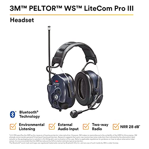 Image of 3M PELTOR WS LiteCom PRO III Headset, Headband, Professional Grade Durability, Wireless Two-Way Communication Radio, Bluetooth, Boom Microphone, Navy Blue, MT73H7A4D10N