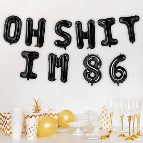 Image of Oh I'm 86! Latex Balloons 16 Inch Black Hallo Eighty Six Cheers to 86 Years Old Theme Decor for Man Woman Happy 86th Birthday Party Photo Studio Prop Flag Decorations Favors Supplies