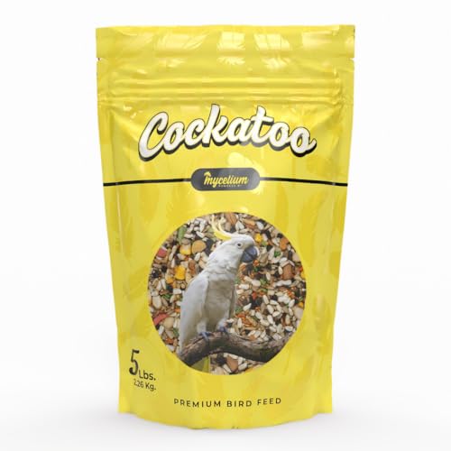 Mycelium Premium Cockatoo Plus | High in Protein & Fat | Clean & Safe Food for Large Pet Birds | Seed & Grain Mix with Vitamins, Egg, Corn, Peanuts & Whole Hemp Seed | Organic, Non-GMO 5 lb Bag