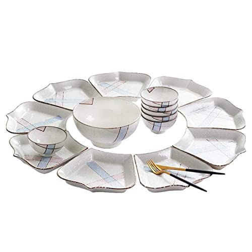 QUSYZD Juego de vajilla, Juego de vajilla de cerámica de 16 Piezas, Juegos de vajilla, Juego de vajilla de cerámica combinada, Juego de Platos y Cuencos para el hogar, Servicio para 6